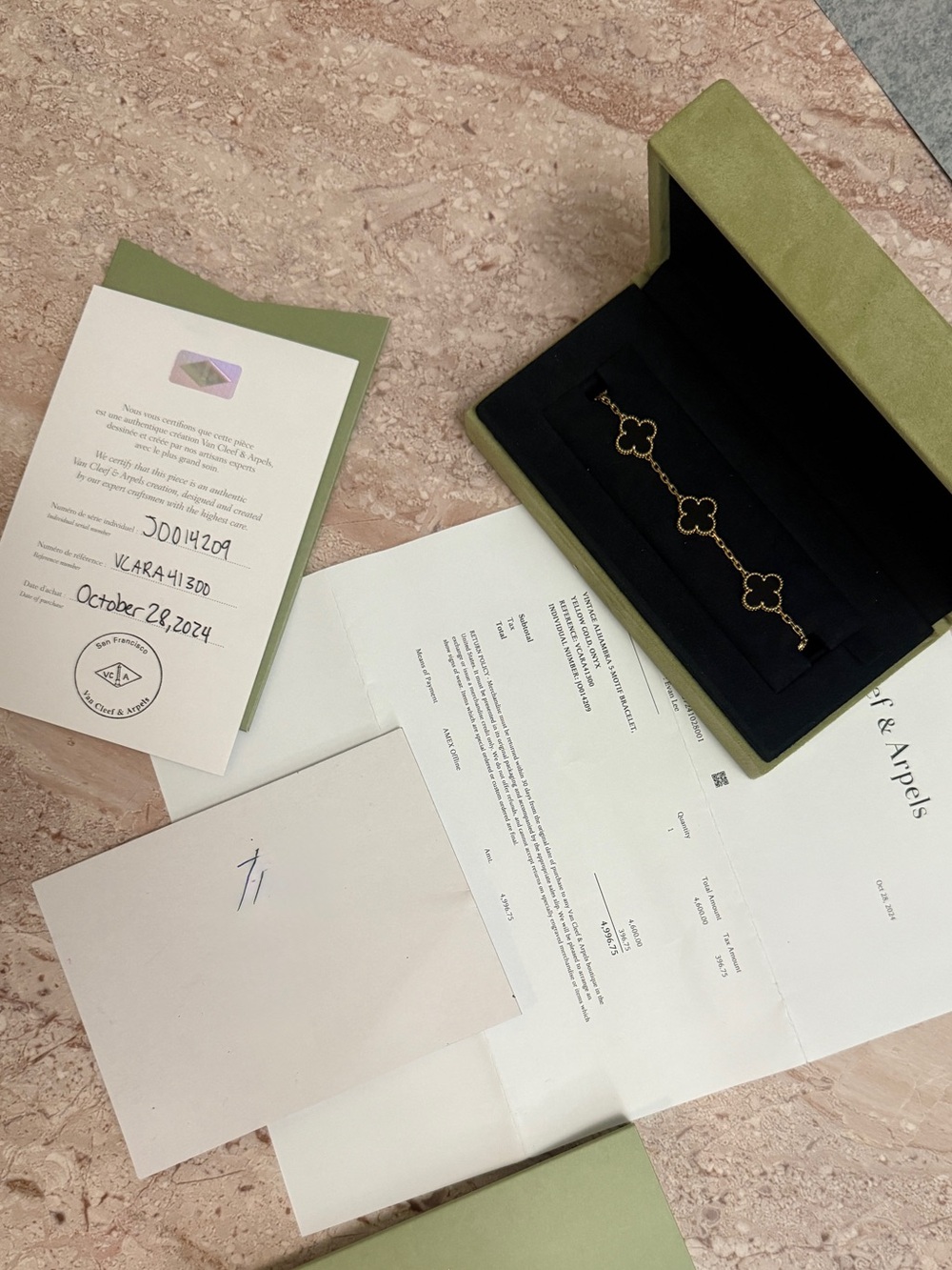Van Cleef & Arpels Yellow Gold Alhambra Bracelet with Black Motifs